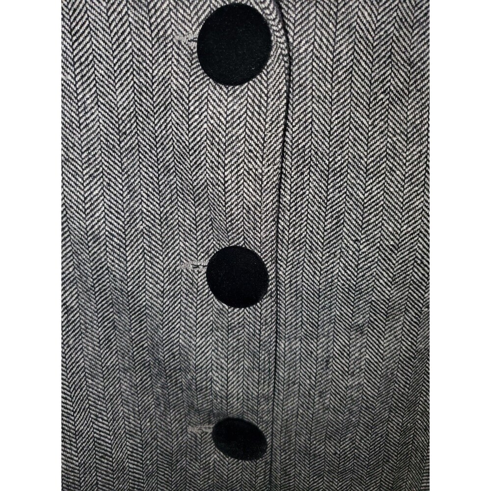 NorthStyle Herringbone Walking Coat Size M Gray Black Velvet Trim 3-Button... - Picture 3 of 16